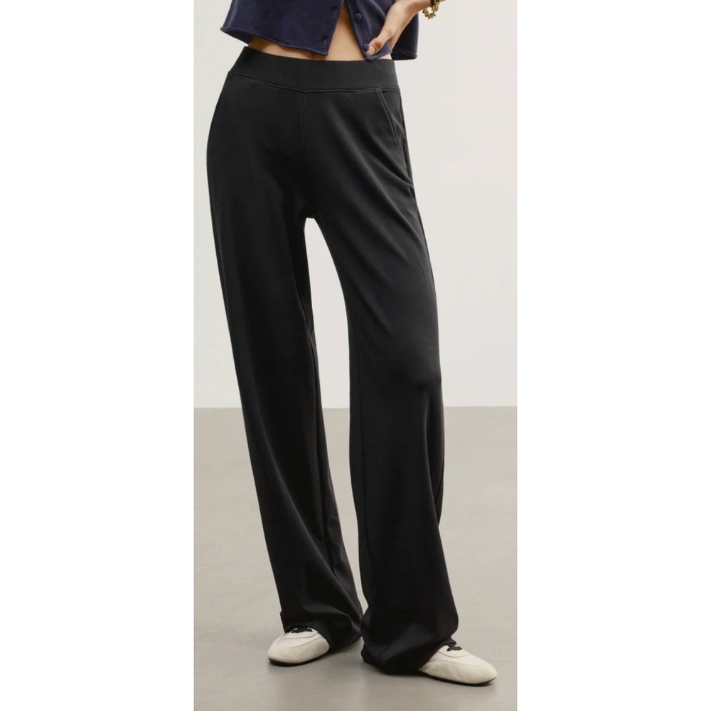AYR The High Hopes Pants Womens Medium Short Black Cotton Modal Knit Trousers
